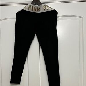 PINK Victoria's Secret Black Leggings with Gold Logo